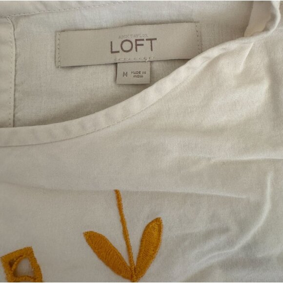 Ann Taylor LOFT Garden Shift Dress Wm M  Short Sleeve Ivory Embroidered Lined - Picture 7 of 9